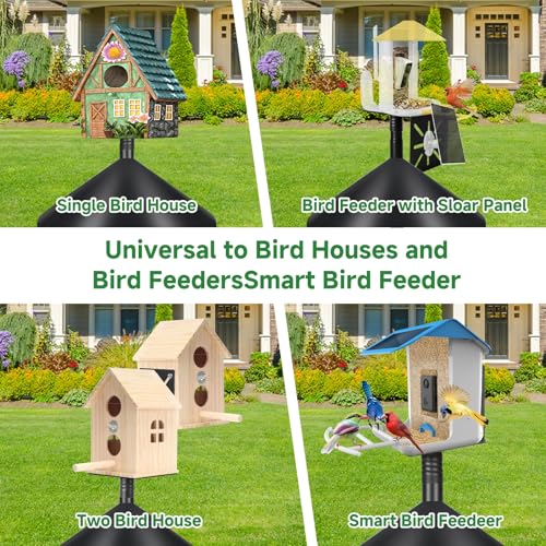 Smart Bird Feeder Pole with Squirrel Baffle & Bath-Heavy Duty Adjustable 3-6.6ft Universal Stand Mount for Backyard&Outdoor Bird Houses/Cameras (80" Pole-Baffle)