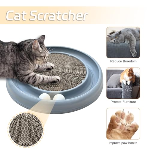 Interactive Cat Ball Track Toy for Indoor Cats, Cat Scratching Board & Exercise Set for Bored Indoor Adult and Kitten Mental & Physical Stimulation, with Spare Ball to Prevent Loss (Grey)