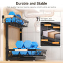 Sevenblue 2 Packs Under Sink Organizer, Height Adjustable 2 Tier Under Kitchen Sink Organizer, Multi-Purpose Storage Shelf for Kitchen Bathroom Cabinet (Black, Large)