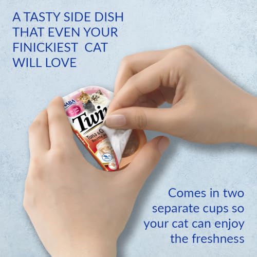 INABA Twins for Cats, Shredded Chicken & Broth Gelée Side Dish/Topper Cups with Green Tea Extract, 1.23 Ounces per Serving, 16 Servings, Chicken Recipe