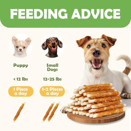 MON2SUN Dog Treats, Rawhide Twist Chicken Hide Sticks, Suitable for Puppy and Small Dogs, 5 Inch (Chicken, 14.11 oz)
