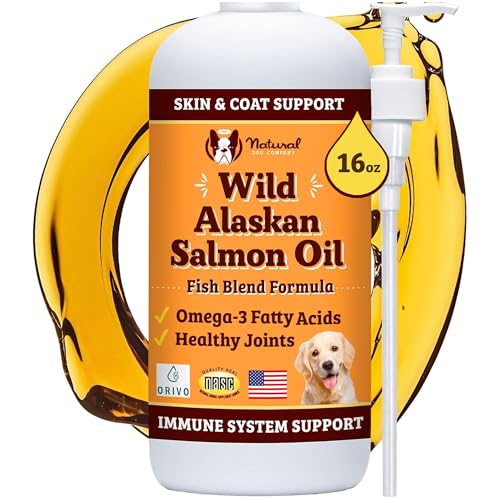 Natural Dog Company Wild Alaskan Salmon Oil for Dogs - Omega 3 Fish Oil Supplement with EPA & DHA for Skin, Coat, Itch Relief, Joints, Heart & Immune Support, Liquid Food Topper, 16 oz