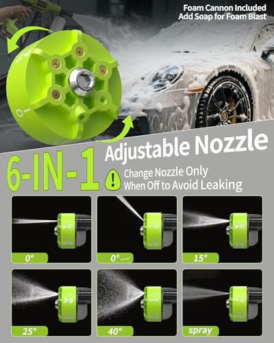 Cordless Portable Washer, 1100 PSI Battery Operated Washer with All-Copper Motor, Battery, 23FT Hose, Storage Bag; Handheld Washer; Lightweight Car Washer for Home, Garden (Lime Green)