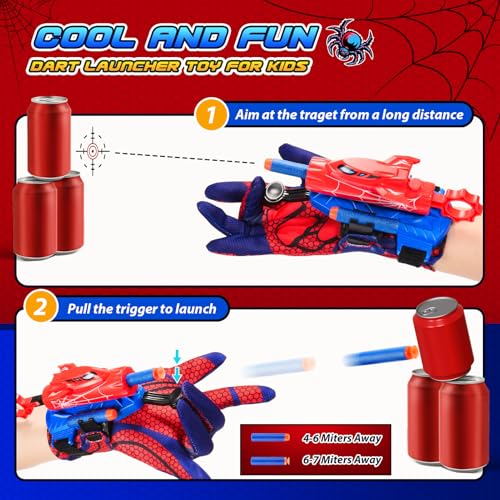Excitobo 2 Sets Superhero Web Shooters for Kids Age 3-7,Adjustable Wrist Launcher Slinging Toy Set with 40 Darts,Ideal Birthday for Boys & Girls Imaginative Role-Play Costume Accessory