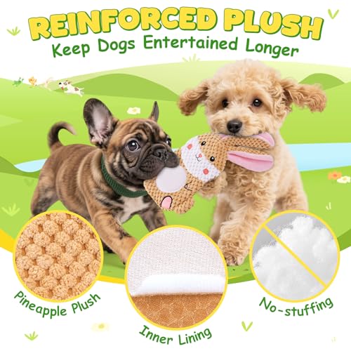 XIUGOAL Dog Toys to Keep Them Busy, 3 Pack No Stuffing Interactive Dog Toys with Crinkle, Squeaky Puppy Chew Toys for Small, Medium Breeds