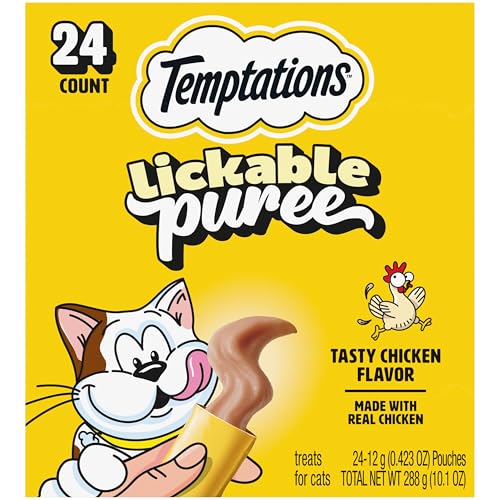 Temptations Creamy Puree Squeezable Lickable Cat Treats, Wet Cat Treats with Chicken, 0.42 oz. Tubes, 24 Count