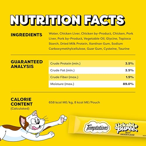 Temptations Creamy Puree Squeezable Lickable Cat Treats, Wet Cat Treats with Chicken, 0.42 oz. Tubes, 24 Count