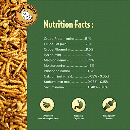 UCM Group 10LB Dried Mealworms for Wild Birds, Chickens, High Protein Organic Chicken Feed, 100% Non-GMO for Chickens, Ducks, Turtles and Reptiles