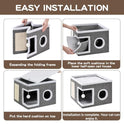 Cat Beds for Indoor Cats, Large Cat Cave with Fluffy Ball and Scratch Pad, Foldable Cat Scratch House with Hideaway Condo for Kitten,16x16x13inch,Grey