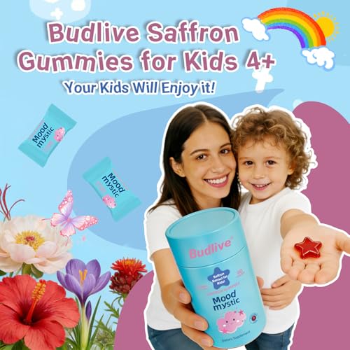 Saffron Gummies for Kids - Saffron Extract Supplement with GABA, Calms Temper Tantrums, Supports Happy Mood & Cognition, Focus Calm Gummies for Kids 4+, Sugar Free Strawberry, 90 Counts