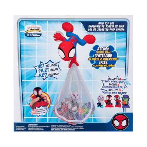 Marvel Spidey and His Amazing Friends Bath Toy Set - Spidey Wall Mount with Web Net and Four Bath Squirters