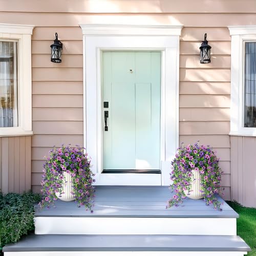 INQCMY Artificial Fake Hanging Flowers Plants for Outdoor Summer Decoration | 2 PCS Faux Silk Daisy with Eucalyptus Leaves,UV Resistant Look Real for Outside Home Planter Porch Patio Balcony Yard Decor