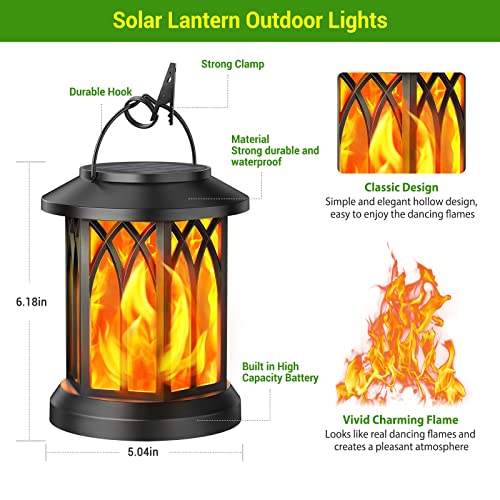 KOOPER 4 Pack Solar Lantern Outdoor Lights, Upgraded Flickering Flame Solar Lanterns Lights Outdoor Waterproof, Hanging Lantern Decorative, Solar Powered Lanterns for Yard Patio Path Tree Garden Decor
