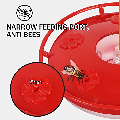 eWonLife Hummingbird Feeders for Outdoors, 2 Pack 16 oz Leak-Proof Dish-Style Humming Bird Feeder with Built-in Ant Moat, 5 Bee Proof Feeding Ports, Easy Clean, BPA Free Plastic, Hanging Garden Decor