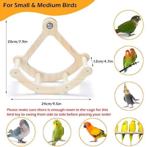 Bird Perch Toy, Interactive Rocking Parakeet Toys and Perches, Wooden Exercise Wheel Cockatiel Toys, Intelligence Puzzle Birds Enrichment Toy for Parrot, Bird Cage Accessories Perch for Budgies Conure