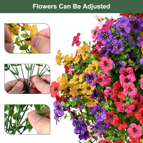 trytuny Artificial Flowers for Outdoor, UV Resistant Fake Silk Flowers, Realistic Faux Plants for Outside Indoor Porch Patio Window Box Planter Home Decor (20, Yellow Purple Rosy Pink Red)