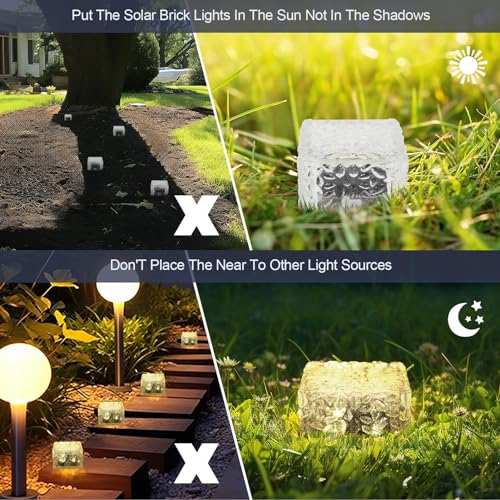 MLKNK Solar Brick Lights-Outdoor Solar Lights for Yard 6 Pack Garden Decor | Solar Brick Landscape Path Light for Pathway Patio Walkway Backyard Decoration