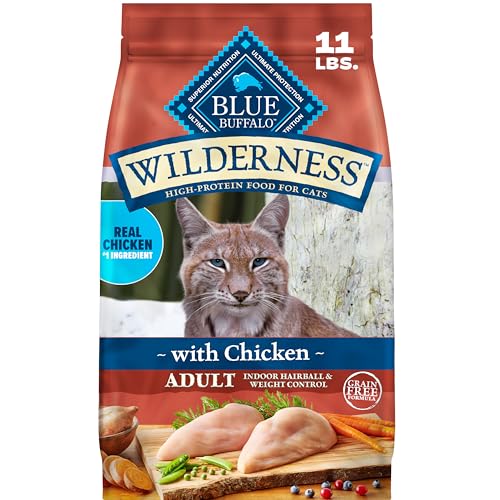 Blue Buffalo Wilderness Chicken Natural High-Protein Grain-Free Dry Food Hairball & Weight Control for Adult Indoor Cats, Real Chicken First, Antioxidant-Rich LifeSource Bits Support Immunity, 11 lbs.