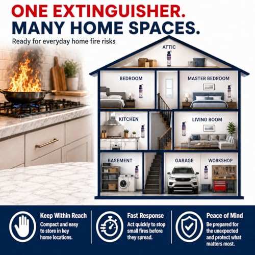 ABC Fire Extinguisher for Home & Vehicle - Portable Dry Chemical Fire Extinguisher | Grease & Electrical Fire Extinguisher for Kitchen, Car, Easy for All Ages to Use (2-Pack, 1.32lb Each)