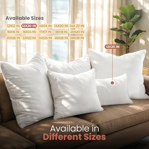 Utopia Bedding 12x20 Pillow Inserts, White Throw Pillows for Couch, 2 Pack | 100% Virgin Filling, Indoor cushion inserts for bed, sofa & couch, Supportive & fluffy decorative pillows, Set of 2, White