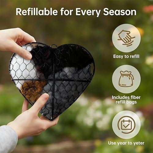 Handmade Fiber Bird Nesting Heart, Nesting Material for Wild Bird, Refillable Nesting Accessories, Hummingbird Nest/House, Outdoor Garden Decortion, Gifts for Bird/Nature Lovers (1pc)