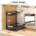 Sevenblue 2 Packs Under Sink Organizer, Height Adjustable 2 Tier Under Kitchen Sink Organizer, Multi-Purpose Storage Shelf for Kitchen Bathroom Cabinet (Black, Large)
