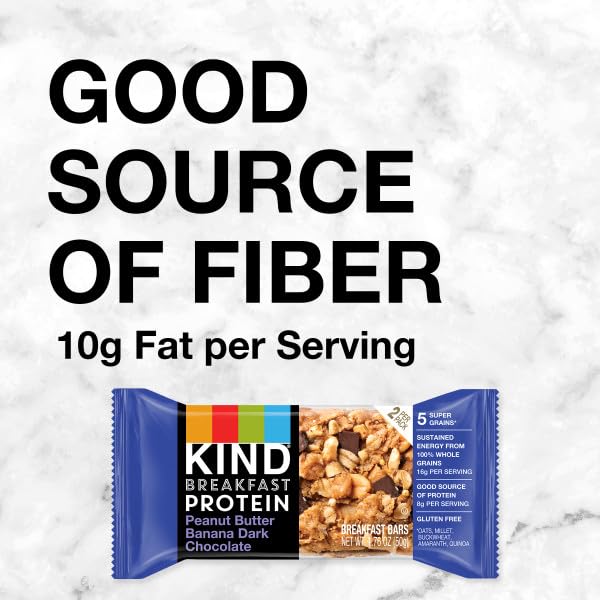 KIND Breakfast, Healthy Snack Bar, Peanut Butter Banana Dark Chocolate, Gluten Free Breakfast Bars, 8g Protein, 1.76 OZ Packs (6 Count)