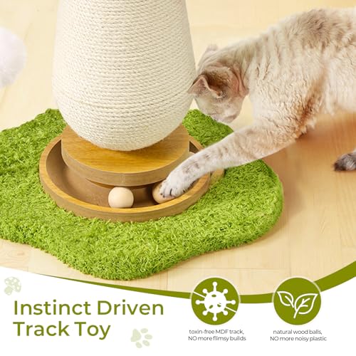 Cat Scratching Post, Mushroom Cat Scratcher with Interactive Ball Track Spring Ball Toys Cute Sisal Scratchers Post for Indoor Adults Kitten with Stable Base