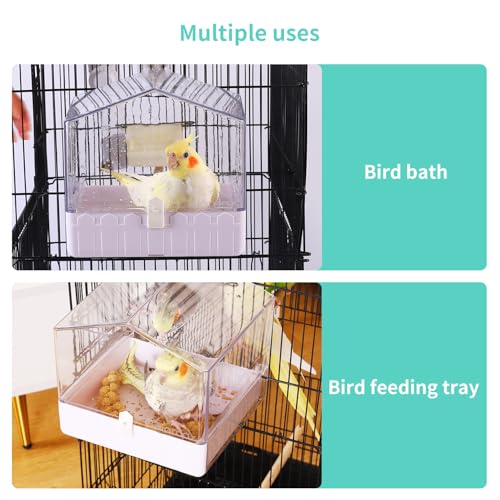 Colorday Bird Bath for Cage, Parrot Bath for Small to Medium Birds, Cockatiels, Parakeets, Budgie, Quaker, Conure, Lovebirds, Finches, Transparent, 6.7X6.7X7.74 inch