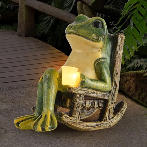 FOXMIS Miniature Frog Garden Statue Mom Dad Gifts Home Decorations Fairy Garden Accessories Outdoor Lights Solar Garden Frog Decor Art Housewarming Gift for Patio,Yard,Lawn Ornament,3.89"x2.36"x3.93