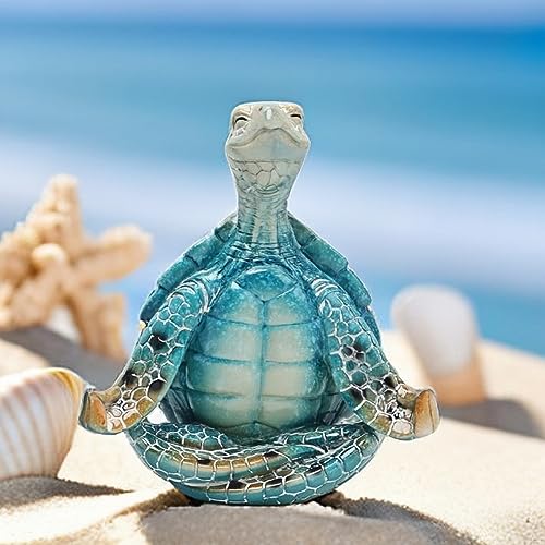 VVGIFTS Sea Turtle Meditation Zen Yoga Coastal Beach Resin Statue for Decor | Perfect bathroom decor and for home desk or shelf decoration ornament ,So well made, perfect size, beautiful vibrant colors.