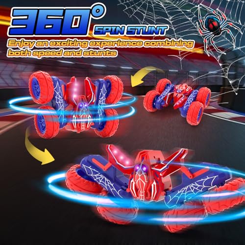 Spider Remote Control Cars for Boys 4-7, 360° Spinning RC Stunt Car with 2 Batteries Cool Lights Toys Birthday Gift for Boys 4 5 6 7 8 9 10 11 12 Year Old