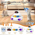 MOHAYA Cat Toys，4-in-1 Interactive Cat Toy for Indoor Cats with Laser, Fluttering Butterfly, Moving Feather and Track Balls - USB Rechargeable Self-Play Kitten Toy (White)