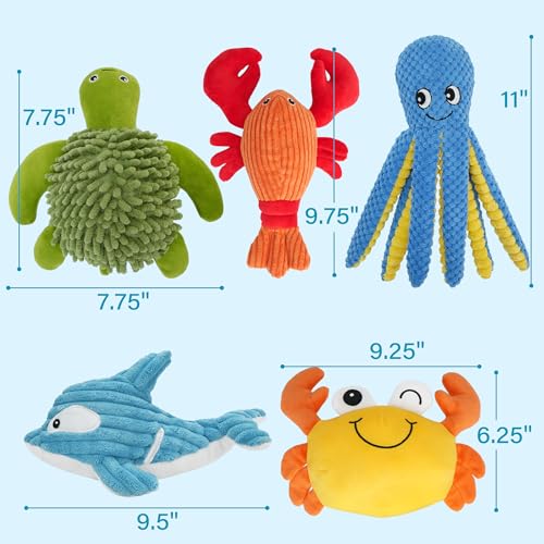 Pets Dog Toys, 5 Pack, Plush Crinkle Squeaky Dog Toys, Durable Stuffed Pet Toy for Small Medium Large Breeds, Puppy Chew Toy, Dog Birthday Gifts