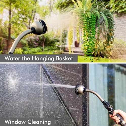 RESTMO Watering Wand Heavy Duty, Metal Garden Hose Wand with 10 Spray Patterns, 15-Inch Long Hose Nozzle Sprayer with Thumb Flow Control, Ideal to Water Hanging Baskets and Shrubs