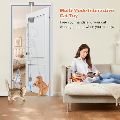 Interactive Cat Toy, Rechargeable Electric Cat Teaser, Hanging Door cat Toy, 2 Motion Modes (360° Spin & Irregular Jumping), Smart Auto Cat Toy for Exercise & Fun, Grey