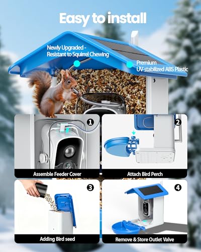 Smart Bird Feeder with Camera 2.5K QHD, AI Identify 16000+ Birds, Auto-Capture & Motion Detection, IP65 Waterproof, 5W Solar Panel, 140° Field of View, Bird Watching Gift