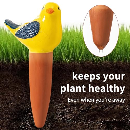 4 Pack Self Watering Bird Shaped Globes, Terracotta Vacation Planters Devices with Slow Release Automatic Watering Spikes, Plant Watering Pots for Indoor and Outdoor Potted Plant