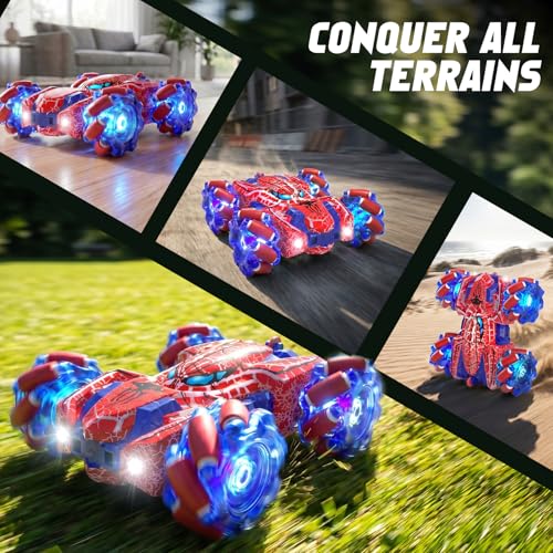 Spider Gesture Sensing Remote Control Car, Double Sided RC Cars with Full-Body Light, 2.4GHz Hand Controlled Rechargeable RC Stunt Car Toys Birthday Gift for Boys 4 5 6 7 8 9 10 11 12