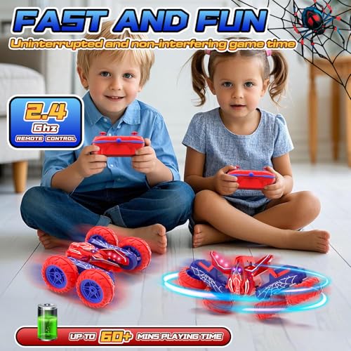 Spider Remote Control Cars for Boys 4-7, 360° Spinning RC Stunt Car with 2 Batteries Cool Lights Toys Birthday Gift for Boys 4 5 6 7 8 9 10 11 12 Year Old