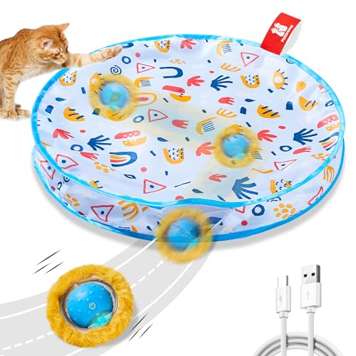 Potaroma Interactive Cat Toys, Fast Moving Ball in Play Mat, Automatic Motion Activated Ball Hide and Seek for Indoor Exercise Kicker, Animal Squeaky, 28 Inch Mat