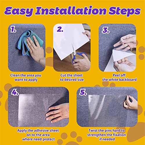 Anti-Cat Scratch Furniture Protector-12-Pack –Single-Sided, Heavy-Duty Self-Adhesive Tape, No-Residue for Couch, Doors & Walls - with 52 Twist Pins