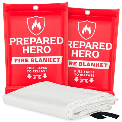 Prepared Hero Emergency Fire Blanket - 2 Pack - Fire Suppression for Kitchen, 39” x 39” Fiberglass Fire Blanket for Home