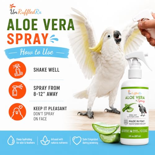 Aloe Vera Bird Spray for All Birds – Soothes Itchy Skin & Feather Plucking – 8oz Odor-Free Mist, Safe if Ingested, Daily Use Bird Mist, Softens Feathers, Natural Formula – Made in USA by UnRuffledRx™