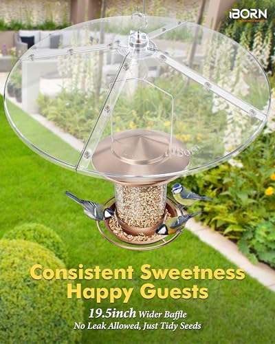 iBorn Baffles for Bird Feeders, 19.5” Oversized Bird Feeder Cover for Rain Guard, Birds Feeders Squirrel Guard, Full Protection for Outdoors, Polycarbonate(PC), Pack of 1, Transparent