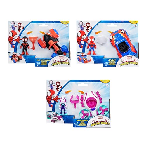 Marvel Spidey and his Amazing Friends Action Figure and Toy Vehicle 3 Pack, 3 Poseable 3-Inch Figures, 3 Vehicles, 3 Accessories, Super Hero Toys, 3+