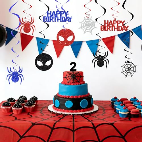 BEISHIDA Spider Birthday Hanging Swirl Decorations Pre-Strung Hero Theme Party Decorations Kids Spider Birthday Baby Shower Decor Supplies