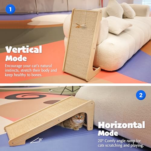PETKARAY Cat Scratcher, Cat Sisal Scratching Ramp, L Shape Cat Scratch Pad for Indoor Cats, Wall Furniture Protector with Catnip Large