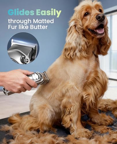 oneisall Dog Clippers for Grooming for Thick Heavy Coats/Low Noise Rechargeable Cordless Pet Shaver with Detachable Stainless Steel Blade/Waterproof Dog Shaver for Dogs Pets and Animals (Silver)