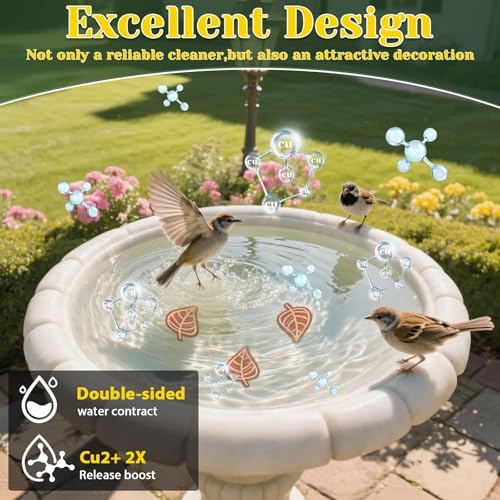 3Pcs Bird Bath Copper Purification Disk 99.99% Pure Copper Water Cleaning Discs 0.6mm Physical Clean Water for All-Season Universal Natural Fit for Outdoor Birdbaths, Bowls, Garden Fountain（Leaf）